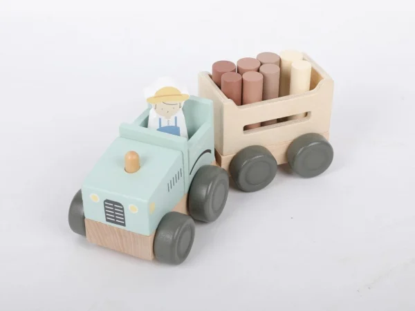Dřevěný traktor pro děti (s vlečkou a doplňky)